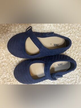 Zara Dark Blue Mary Jane Flats with Strap